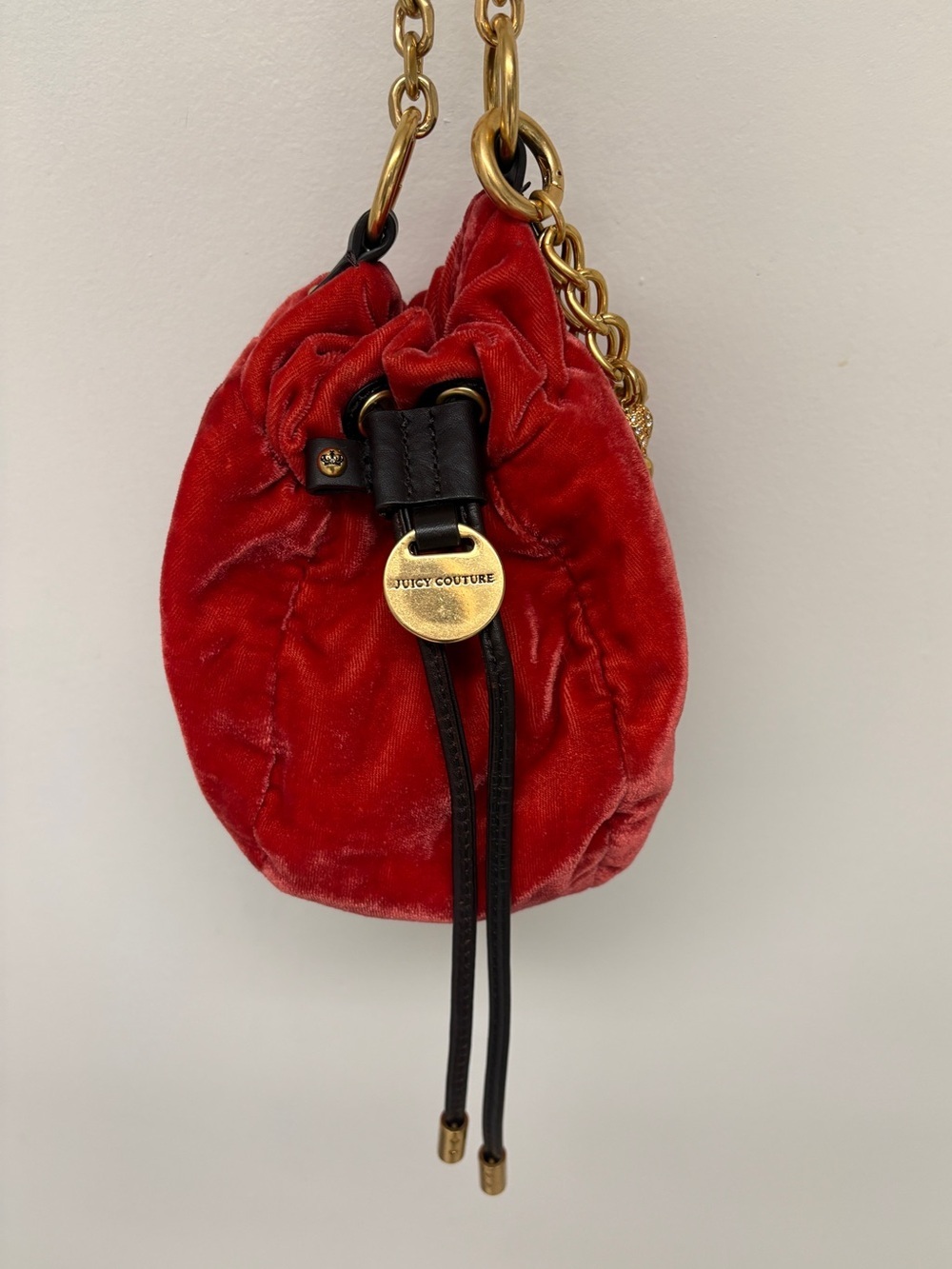 Juicy Couture Orange Velvet Mini Bucket Bag with Charm